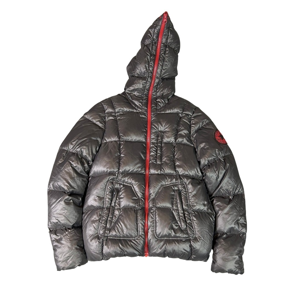 Vintage Converse Youth Puffer Jacket Hooded Red Zip Down Fill Gray Size‎ M